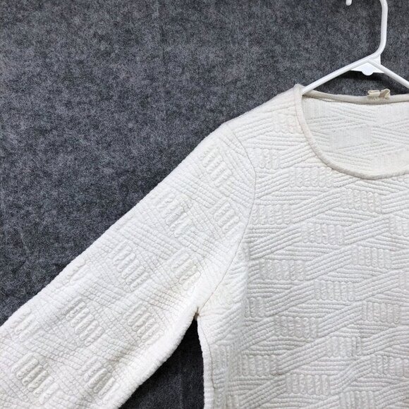 Anthropologie Moth White Sweater Womens S Textured Knit Crewneck Side Zip - Picture 5 of 10